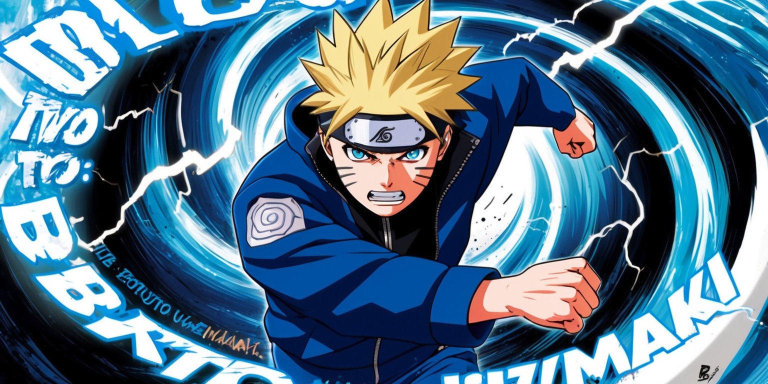 A dynamic illustration of Boruto Uzumaki, the protagonist of the Blue Vortex manga, in a intense, action-packed scene, set against a swirling blue vortex background with wispy white clouds and flashes of lightning, depicting his determined facial expression with sharp, piercing blue eyes, messy blonde hair, and a strong, athletic physique, wearing his signature blue jacket with an Uzumaki clan symbol on the back, in a dramatic, anime-inspired art style with bold lines, vibrant colors, and detailed textures, with the title Boruto Two: Blue Vortex emblazoned in bold, metallic blue letters with a gradient effect, curved around the top of the image, and the author's name written in a smaller, cursive font at the bottom.