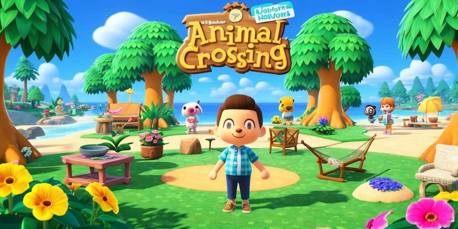 A vibrant and colorful digital illustration of the Animal Crossing: New Horizons game, featuring Tom Nook standing in front of a beautifully designed island getaway, surrounded by lush green trees, brightly colored flowers, and a clear blue sky with a few puffy white clouds, with various furniture and decoration items scattered around, including a fishing rod, a hammock, and a few garden stones, and in the background, a few characters like K.K. Slider and Isabelle are engaged in different activities, with a mix of natural and man-made elements, blending together seamlessly to create a serene and inviting atmosphere, with a wide range of colors and textures, and a sense of depth and dimensionality.